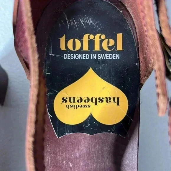 SWEEDISH HASBEENS TOFFEL T-strap High Clogs Slingbacks Leather Brown Heel Size 6 - Picture 6 of 8